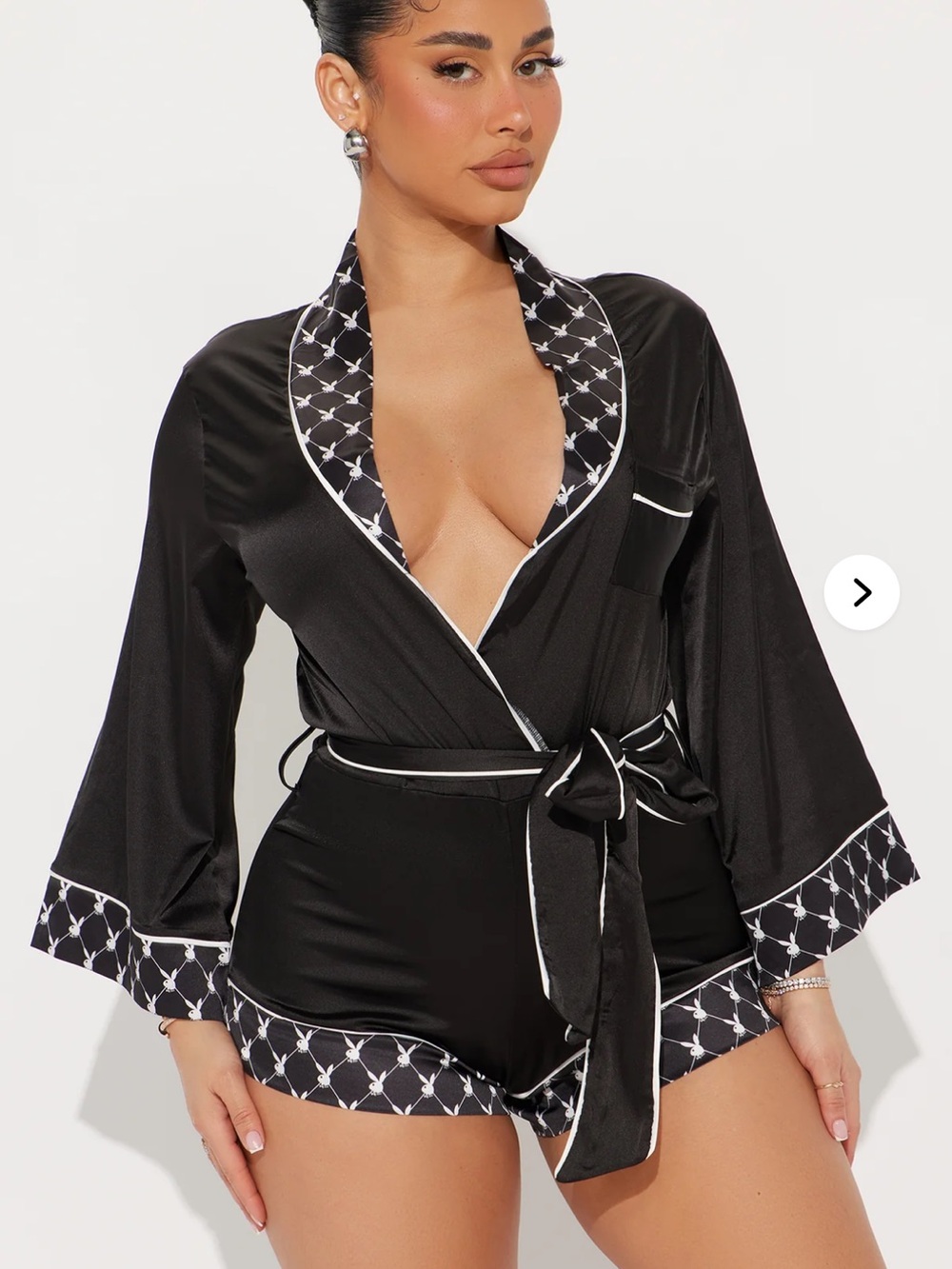 Playboy Satin Trim Short Robe Romper - Women's Intimates